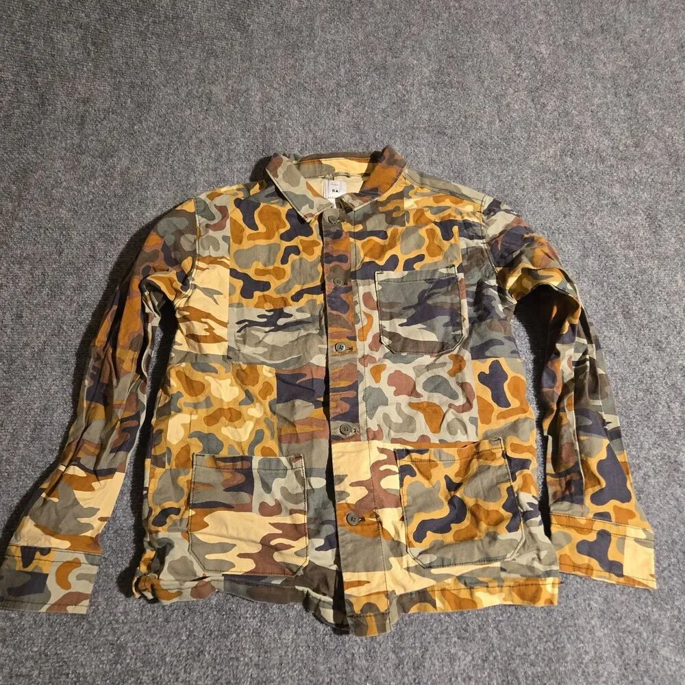 Free Assembly Shirt Boys Large 10/12 Green Camo Button Front Long Sleeve